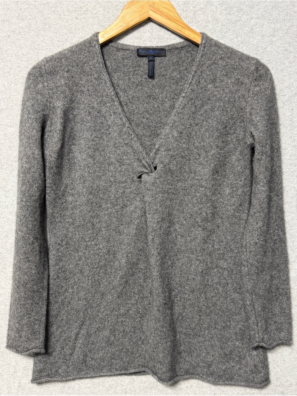 Enzo Mantovani Women’s Medium 100% Cashmere Twist-Front V-Neck Sweater Gray